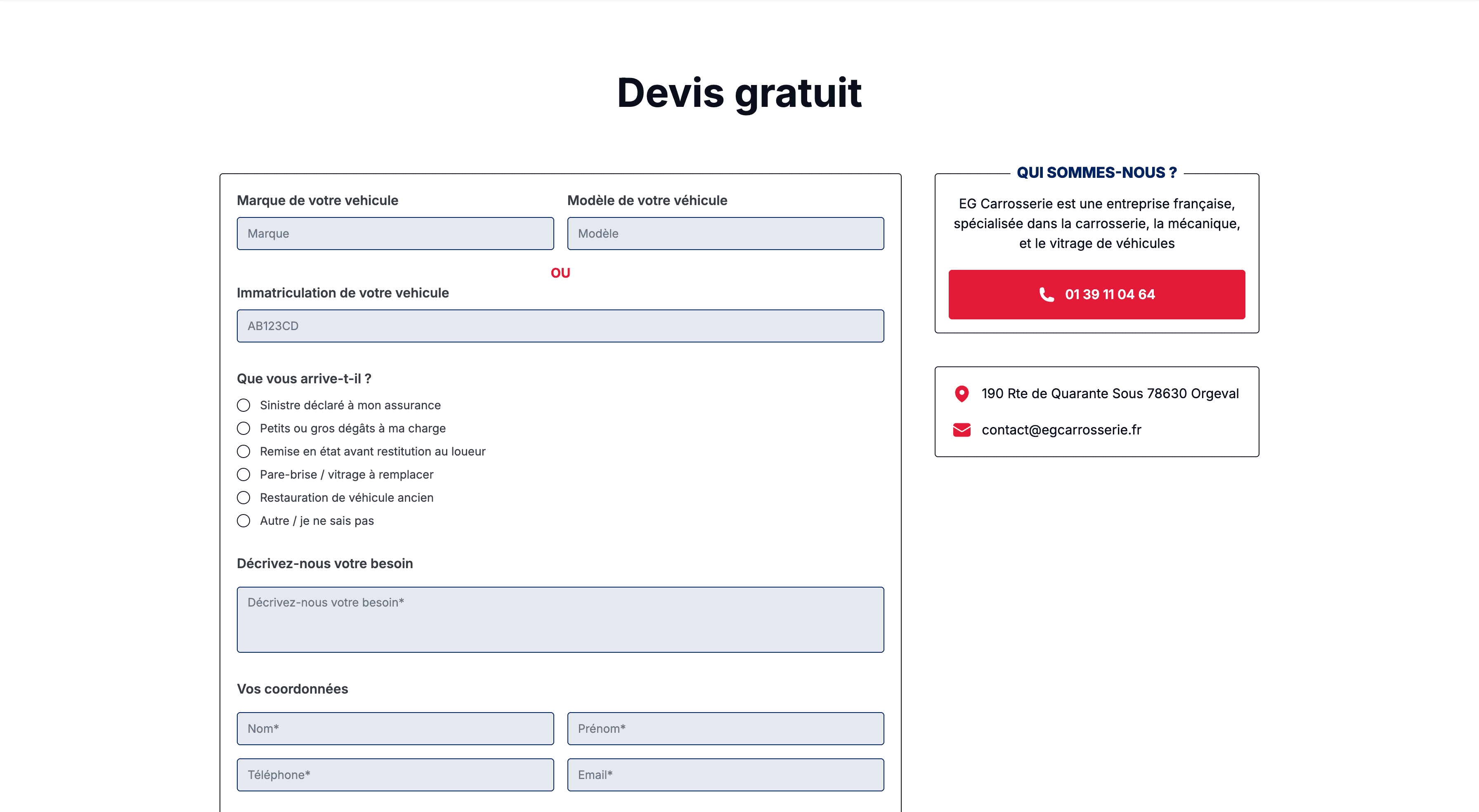 EG Carrosserie website screenshot