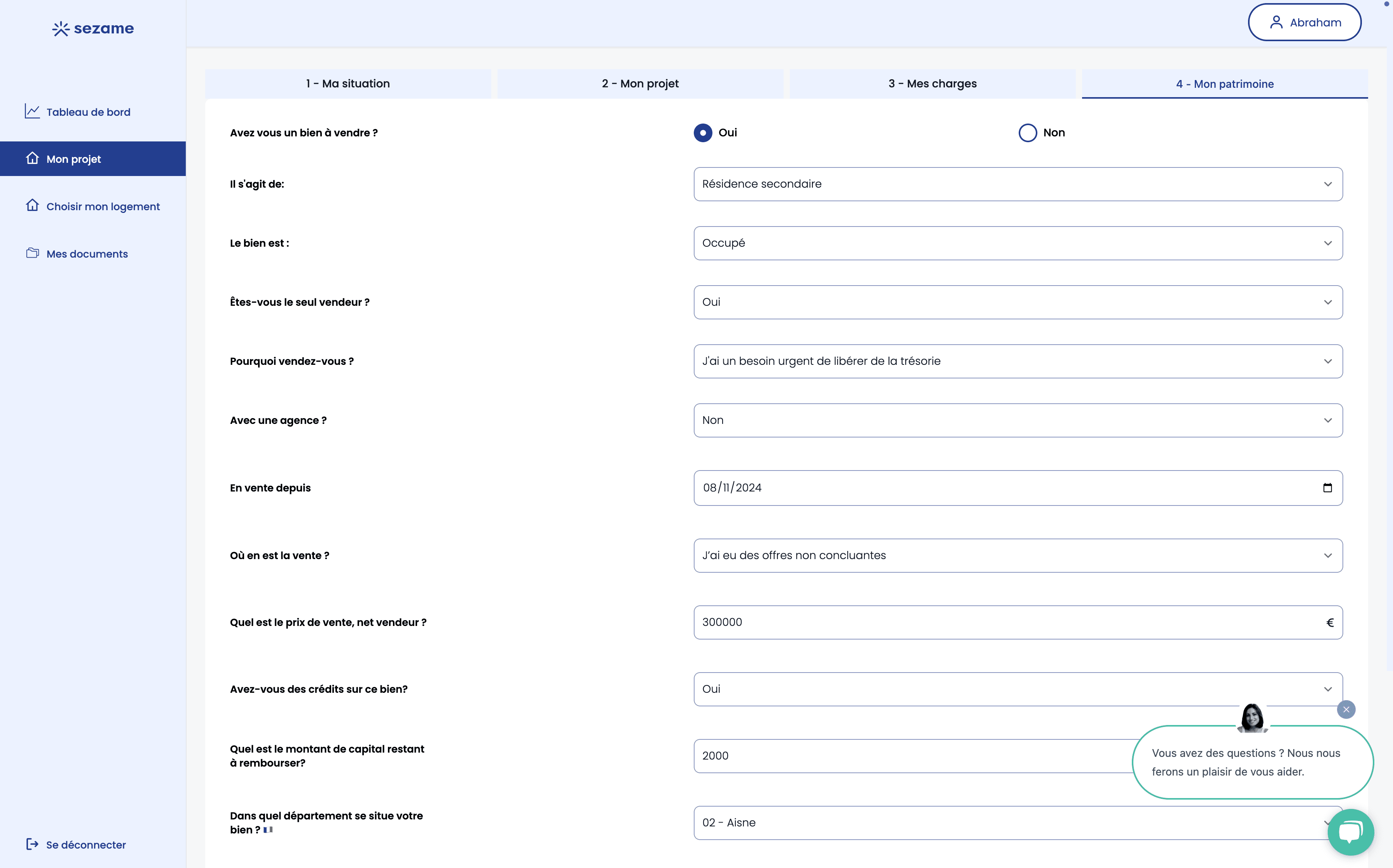 Sezame - Dashboard Client