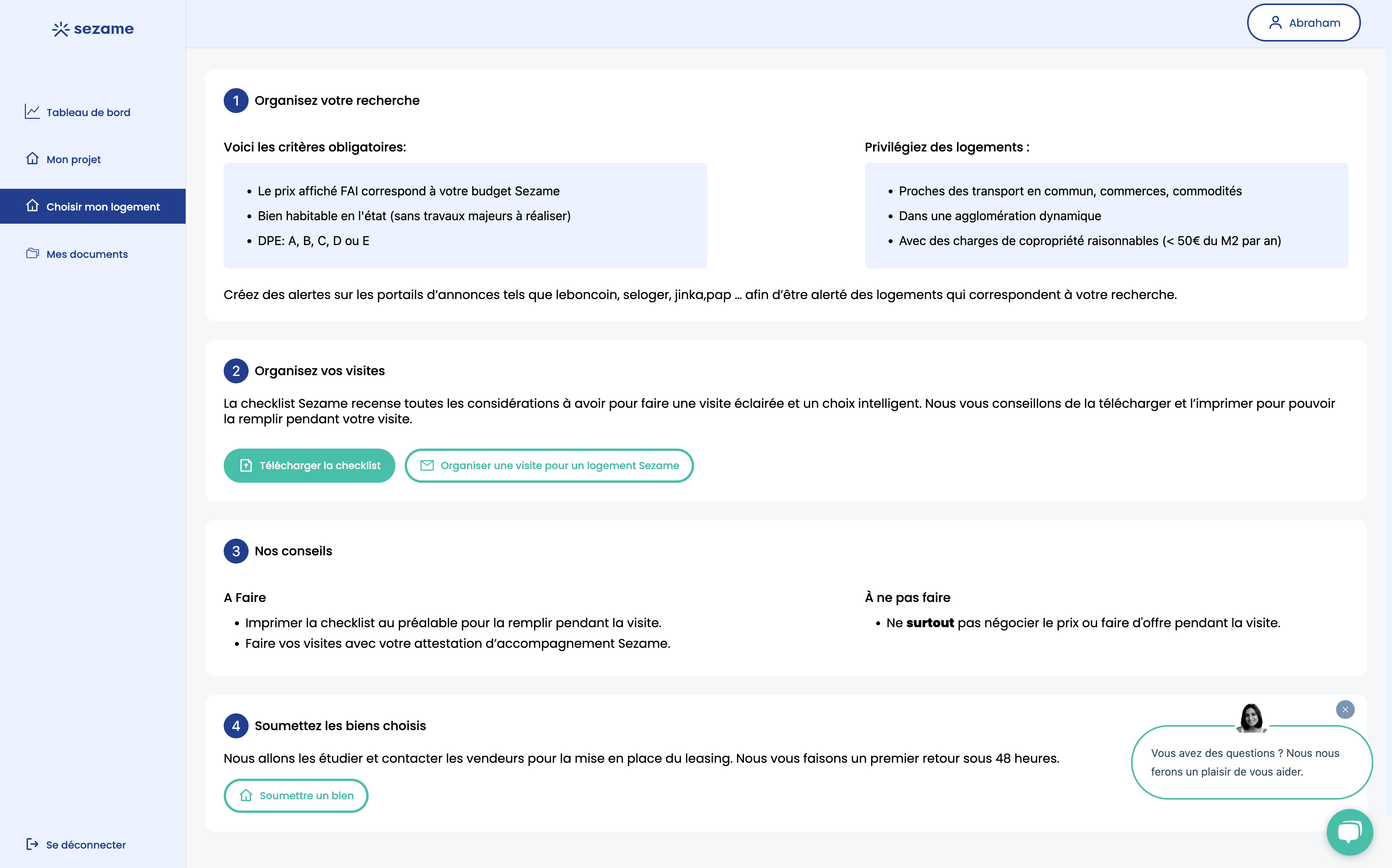 Sezame - Dashboard Client