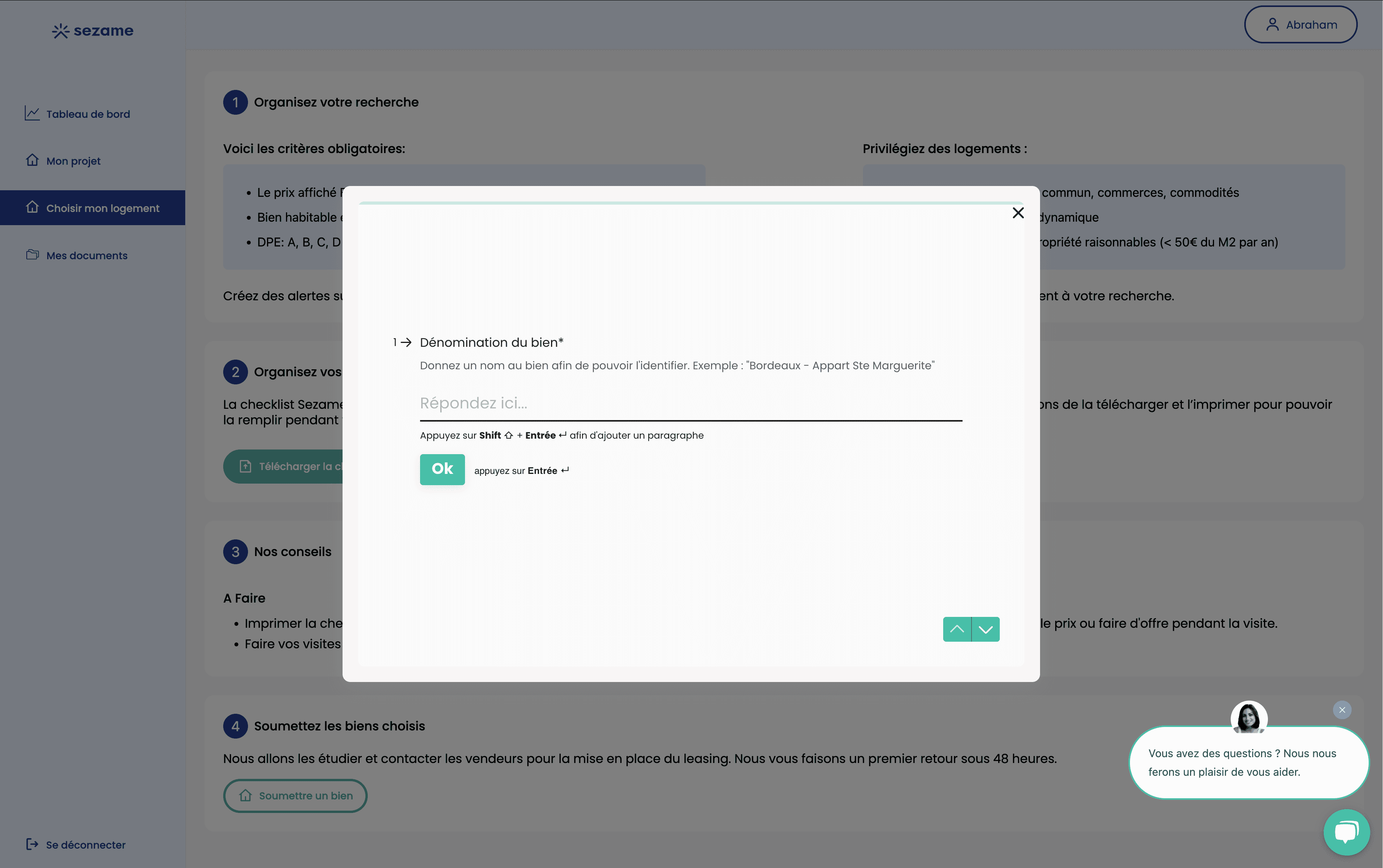 Sezame - Dashboard Client