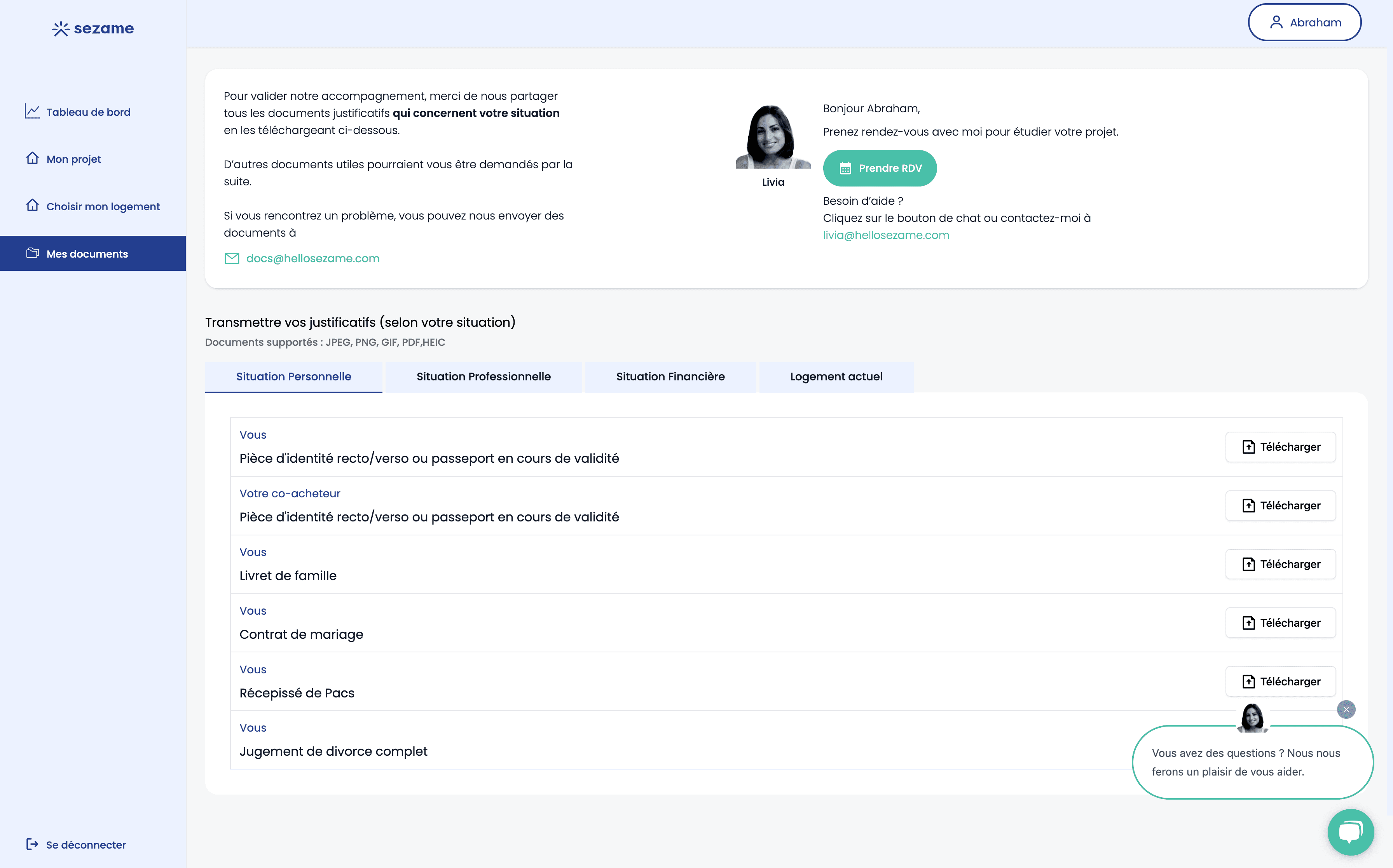 Sezame - Dashboard Client